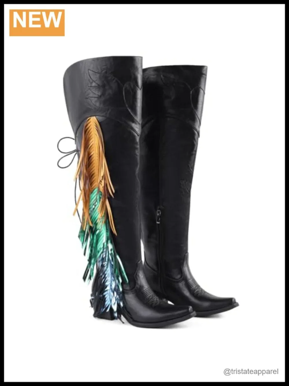 Faux Leather Thigh High Cowboy Boots Women Western Chunky Heel Embroidered